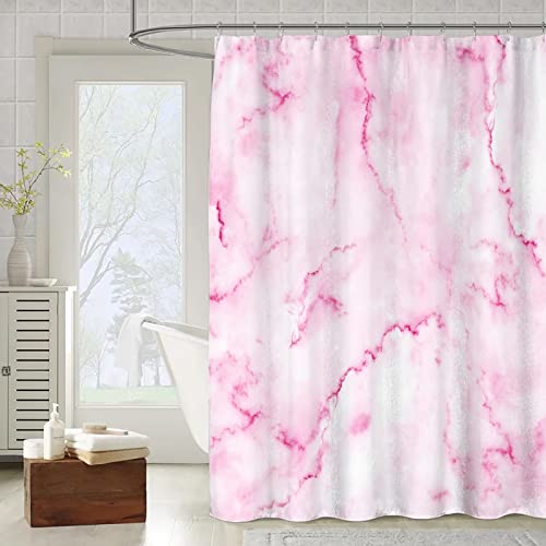 OCEUMACO Duschvorhang Marmor Motiv 180x180 3D Effekt Muster Shower Curtains Textil Antischimmel Wasserdicht Duschvorhänge Badewanne Stoff Polyester Waschbar Lang Vorhang mit Ringe - Rosa von OCEUMACO