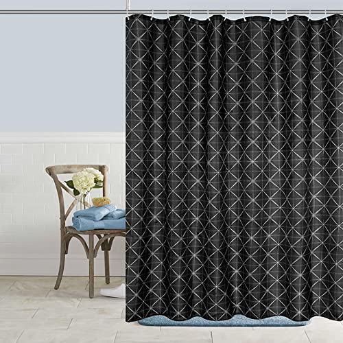 OCEUMACO Duschvorhang mit Gewicht 180x200 Shower Curtains Textil Antischimmel Wasserdicht Geometrisch Motiv Duschvorhänge Badewanne Lang Waschbar Stoff Dusche Vorhang mit Haken - Schwarz von OCEUMACO