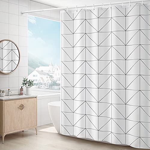 OCEUMACO Fischgrätenmuster Duschvorhang 120 x 200 Shower Curtains Textil Antischimmel Wasserdicht Geometrisch Motiv Duschvorhänge Badewanne Lang Waschbar Stoff Dusche Vorhang mit Haken - Weiß von OCEUMACO