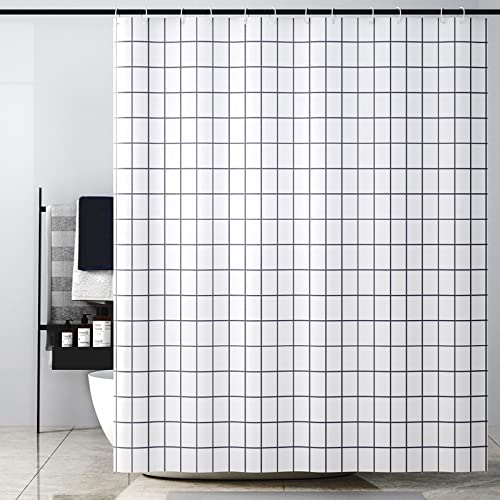 OCEUMACO Kariert Duschvorhang 120 x 200 Shower Curtains Textil Antischimmel Wasserdicht Geometrisch Motiv Duschvorhänge Badewanne Lang Waschbar Stoff Dusche Vorhang mit Haken - Weiß OCEUMACO Kariert Duschvorhang 120 x 200 Shower Curtains Textil Antischimmel Wasserdicht Geometrisch Motiv Duschvorhänge Badewanne Lang Waschbar Stoff Dusche Vorhang mit Haken - Weiß von OCEUMACO