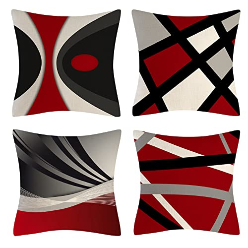 OCEUMACO Leinen Kissenbezug 45x45 Geometrisch Kissenhülle 4er Set Sofakissen Dekokissen Bezug für Couch Aesthetic Muster Kissen Kissenbezüge Outdoor Deko Couchkissen Zierkissen - Rot Schwarz OCEUMACO Leinen Kissenbezug 45x45 Geometrisch Kissenhülle 4er Set Sofakissen Dekokissen Bezug für Couch Aesthetic Muster Kissen Kissenbezüge Outdoor Deko Couchkissen Zierkissen - Rot Schwarz von OCEUMACO