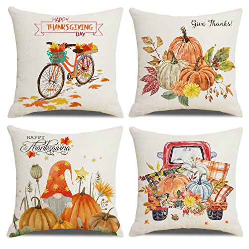 OCEUMACO Leinen Kissenbezug 45x45 Thanksgiving Kissenhülle 4er Set Quadratisch Sofakissen Dekokissen Bezug für Couch Herbst Kürbis Kissen Kissenbezüge Outdoor Deko Zierkissen Couchkissen - Orange OCEUMACO Leinen Kissenbezug 45x45 Thanksgiving Kissenhülle 4er Set Quadratisch Sofakissen Dekokissen Bezug für Couch Herbst Kürbis Kissen Kissenbezüge Outdoor Deko Zierkissen Couchkissen - Orange von OCEUMACO