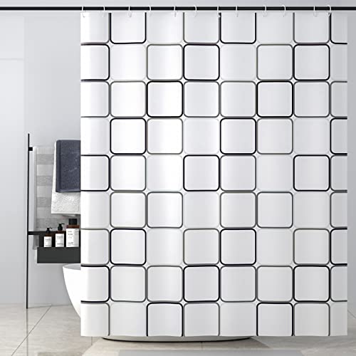 OCEUMACO Quadrat Duschvorhang 200x200 Shower Curtains Textil Antischimmel Wasserdicht Geometrisch Motiv Duschvorhänge Badewanne Lang Waschbar Stoff Dusche Vorhang mit Haken - Schwarz Weiss von OCEUMACO