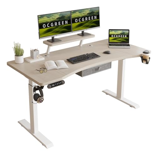 OCGREEN Elektrisch höhenverstellbarer Stehpult, Splice Board Home Office Computer Stehtisch Ergonomischer Schreibtisch mit Monitorablage (Eiche, 160 * 76CM) von OCGREEN