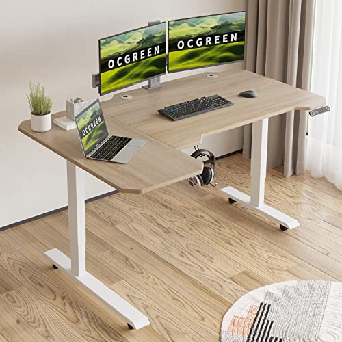 OCGREEN Elektrisch höhenverstellbarer Stehpult, Stehpult, Splice Board Home Office Computer Stehtisch Ergonomischer Schreibtisch (Eiche, 150 L Form) von OCGREEN