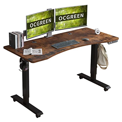 OCGREEN Höhenverstellbarer Schreibtisch 140 x 76CM Schreibtisch Höhenverstellbar Elektrisch mit Tischplatte 2-Fach-Teleskop Stehschreibtisch mit Memory-Steuerung, Spleißbrett von OCGREEN