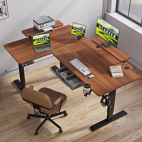 OCGREEN Elektrisch höhenverstellbarer Stehpult, Splice Board Home Office Computer Stehtisch Ergonomischer Schreibtisch mit Monitorablage (Braun, 160 L) von OCGREEN