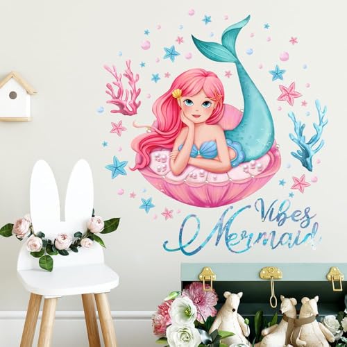 Marine Mermaid Girl's Bedroom Wall Decals Stickers Wall Stickers Peel and Stick Removable Wall Stickers for Kids Nursery Bedroom Lovely Bathroom Living Room von OCHILIMA
