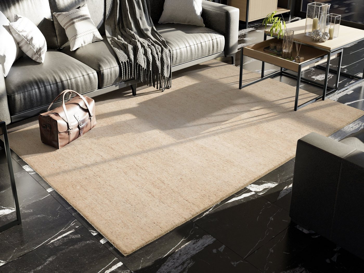 OCI DIE TEPPICHMARKE Wollteppich ESEMPIO UNI MELANGE, rechteckig, Höhe: 18 mm, reine Wolle, handgeknüpft, hochwertig verarbeitet, natürlich warm von OCI DIE TEPPICHMARKE