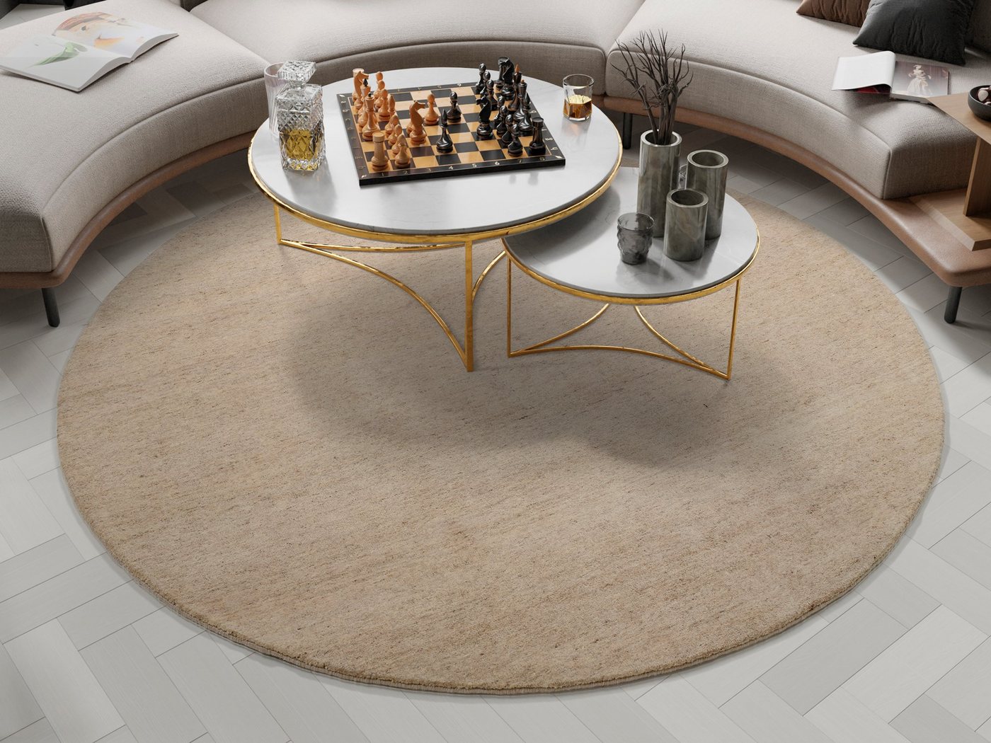 OCI DIE TEPPICHMARKE Wollteppich ESEMPIO UNI MELANGE, rund, Höhe: 18 mm, reine Wolle, handgeknüpft, hochwertig verarbeitet, natürlich warm von OCI DIE TEPPICHMARKE