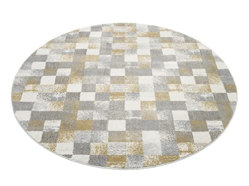 OCI New Villa Squares Teppich 912 grau-Creme 120 cm rund von OCI