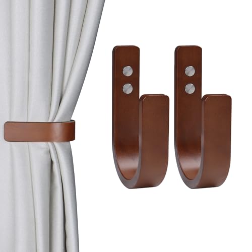 OCIOLI 2 Stück Vorhang Raffhalter Holz Vorhang Raffhalter U-förmige Vorhanghaken Vorhang Raffhalter Wandhalterung Vorhang Halter Vorhang Raffhalter Raffhalter für Vorhänge (Coffee,2) von OCIOLI