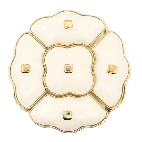 OCKULT Serviertablett, Keramiktablett, Vorspeisentablett mit Deckel, drehbares Snacktablett, Nuss-Süßigkeitenschale for das Wohnzimmer (Color : Beige, S : 37 * 37 * 11cm) von OCKULT
