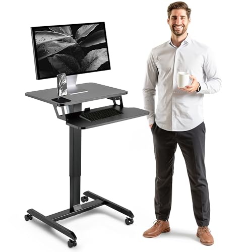 OCOMMO Automatischer höhenverstellbarer mobiler Arbeitsplatz mit Tastaturablage, zum Sitzen zum Aufstellen, Tisch-Computer- und Monitor-Schreibtisch für Heimbüro oder Büro-Schreibtisch (schwarz, von OCOMMO