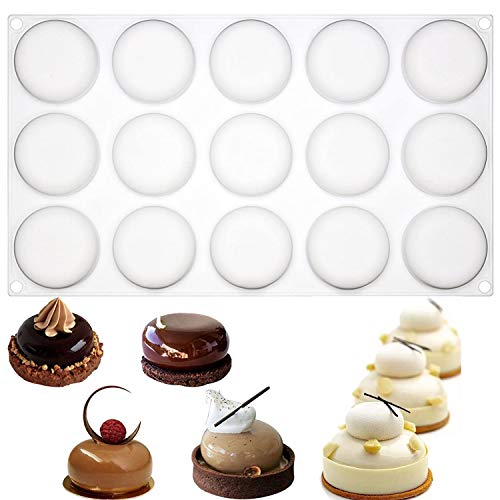 OCPO KITCHEN Mousse-Kuchenform 3D Backformen Silikon Form DIY Mold, Silikonform Rund DIY Dessert Mould, Backformen für Süßigkeiten Gebäck Schokolade Pudding Trüffel (15 Mulden) von OCPO Kitchen