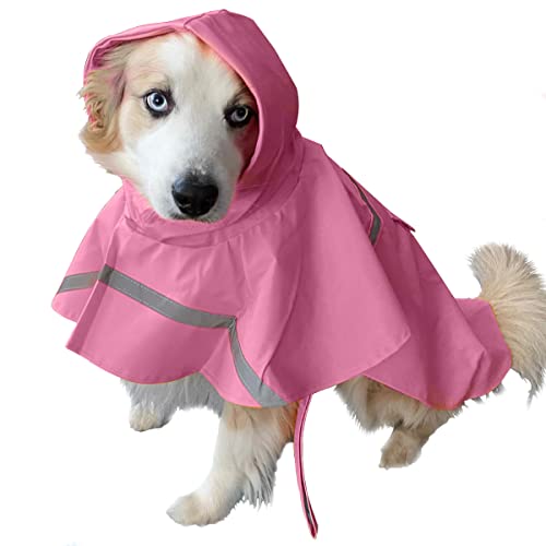 OCSOSO Hunderegenmantel, wasserdichte & Leichte Hunde Regenjacke mit Kapuze Fit Geschirr, Reflektierende Regenmantel Regenmäntel, Hund Regenbekleidung Hunderegenjacke für Mittelgross Hunde (Rosa M) von OCSOSO