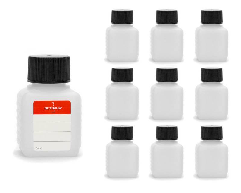 OCTOPUS Kanister 10 Plastikflaschen 50ml mit schwarzen Deckeln von OCTOPUS