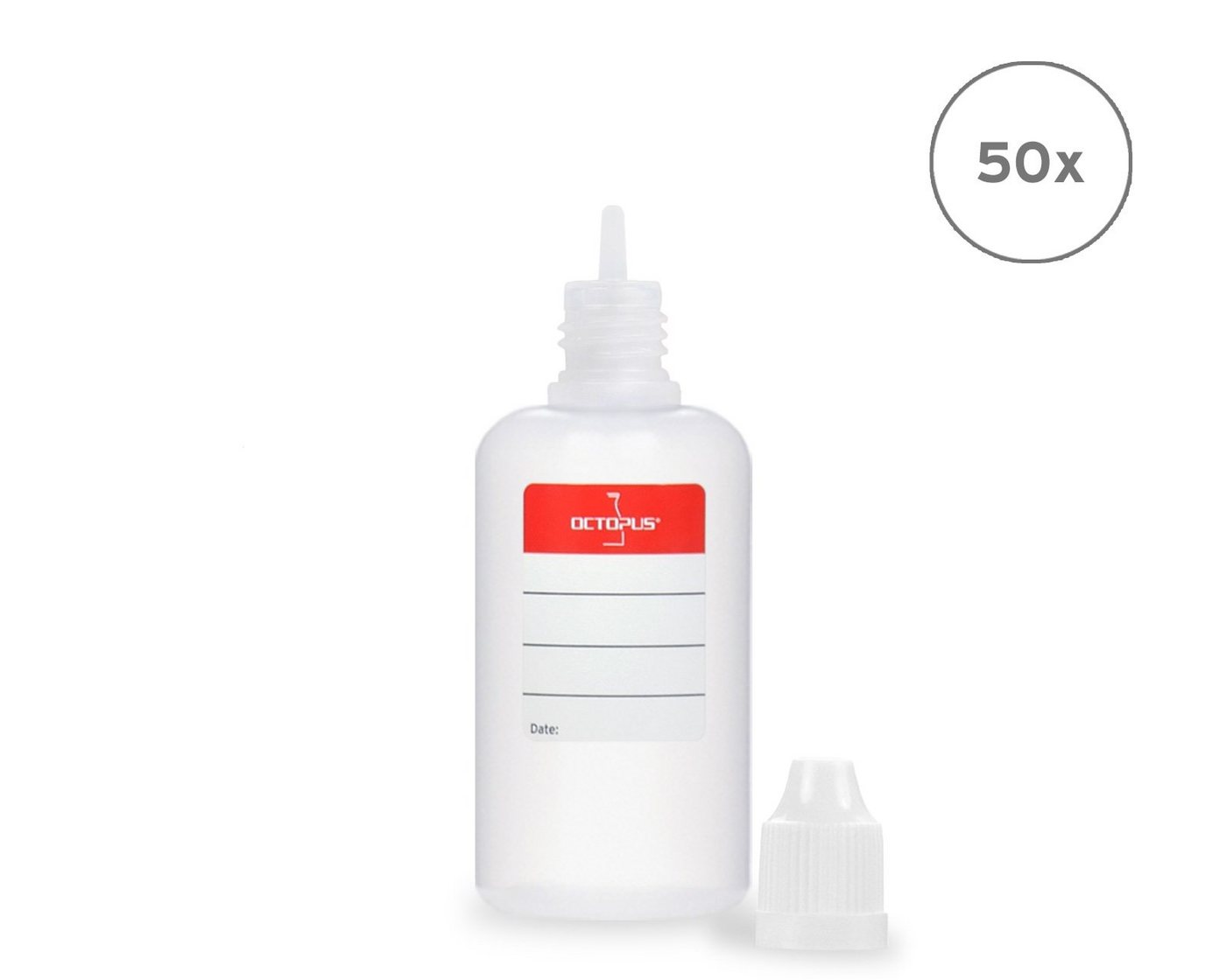 OCTOPUS Kanister 50 Plastikflaschen 50 ml LDPE, G14, Tropfeinsatz, Deckel weiß (50 St) von OCTOPUS