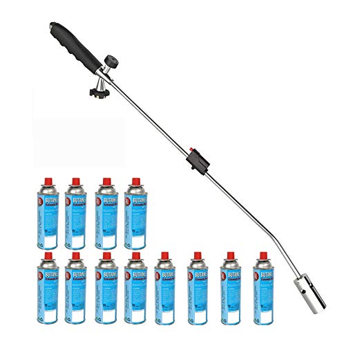 Kinzo Unkrautbrenner Unkrautvernichter 80cm inkl 10 Butangaskartuschen je 227g, Gasbrenner mit Piezozündung, Abflammgerät max 1000 °C, Brenner von OCVersand