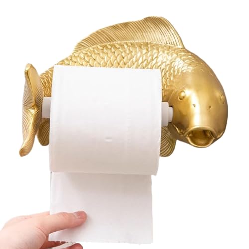 Koi-Fisch Toilettenpapierhalter Goldener Klorollenhalter Bad Wandmontage,WC Rollenhalter Karpfen Harz Statue Klopapierhalter für Badezimmer, Küche,Waschraum,Ersatzrollenhalter Wichtelgeschenk von ODAROS