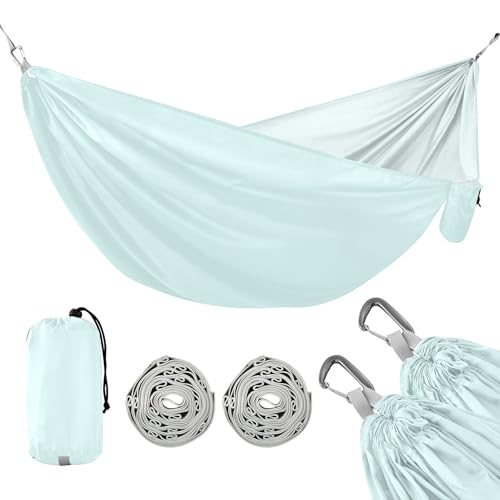 Camping-Hängematte, Einzel- oder Doppelreisebaum-Hängematten, tragbare Outdoor-Hängematten, 289,6 x 137,2 cm, Hellblau Camping-Hängematte, Einzel- oder Doppelreisebaum-Hängematten, tragbare Outdoor-Hängematten, 289,6 x 137,2 cm, Hellblau von ODAWA