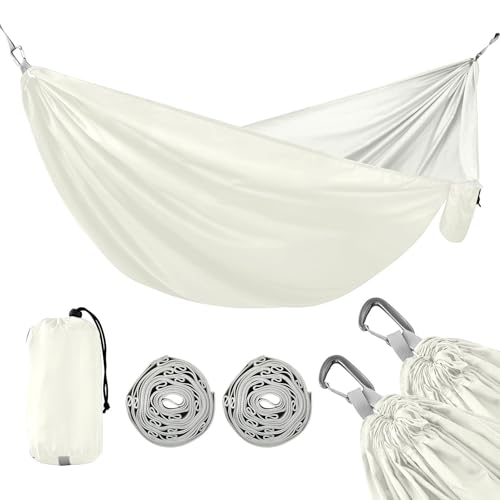 Elfenbeinfarbene Camping-Hängematte mit 2 Baumgurten, Camp-Hängematte 289,6 x 137,2 cm Elfenbeinfarbene Camping-Hängematte mit 2 Baumgurten, Camp-Hängematte 289,6 x 137,2 cm von ODAWA
