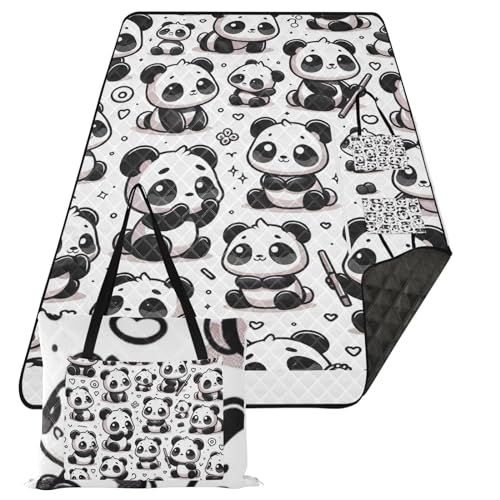 ODAWA Nahtlose Panda-Picknickdecke, leicht, wasserdicht, Sandmatte, leichte, handliche Matte, Tragetasche für Frühling, Sommer, Camping, 152,4 x 203,2 cm von ODAWA