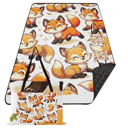 ODAWA Playful Foxes Picknickdecke, nahtloses Muster, verstaubar, leicht zu tragen, kompakte Tragetasche, Decken, Strand- und Picknickdecke, 203,2 x 299,7 cm von ODAWA