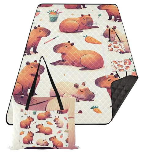 ODAWA Süße Capybara-Tier-Strand- und Picknickdecke, leicht, handlich, Matte für Frühling, Sommer, Camping, 203,2 x 299,7 cm von ODAWA