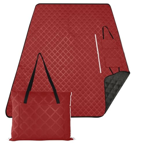 ODAWA Tragbare Picknickdecke, 3-lagig, faltbar, für den Außenbereich, verstaubare Decke, 203,2 x 299,7 cm, Dunkelrot von ODAWA
