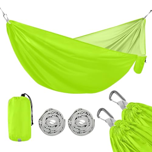 Tragbare Hängematten mit Baumgurten, Camping-Hängematte für draußen, 289,6 x 137,2 cm, Zitronengrün Tragbare Hängematten mit Baumgurten, Camping-Hängematte für draußen, 289,6 x 137,2 cm, Zitronengrün von ODAWA