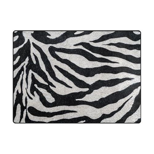 Zebra-Textur-Hintergrundteppich für Wohnzimmer, Schlafzimmer, Innen- oder Außenbereich, Teppich, Fußmatten, waschbar, 2,1 x 1,5 m von ODAWA