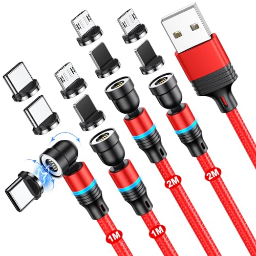 Magnetisches Ladekabel USB C [1M+1M+2M+2M], 3 in 1 Magnet Ladekabel Typ C Ladekabel Magnetisch Schnellladung Datenkabel 360° Rotierendes Nylon Magnet Kabel für Samsung S10/S9/A52,Huawei P30 (Rot) von ODDADD