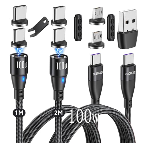 ODDADD 100W USB C auf USB C Magnet Ladekabel 2 Stück【1M+1.8M】, 9PIN Schnellladen & Datenübertragung Ladekabel Magnetisch, 6 in 1 USB C/A auf Typ C Magnetkabel für Typ C/Micro USB/i-Products von ODDADD