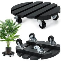 2 Stück Pflanzenroller Rund, 30cm Holz Blumenroller Rollbrett Pflanzen mit 360° Feststellbare Räder Schwerlastbereich Blumentopf Untersetzer mit von ODIPIE