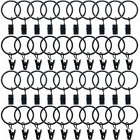 40er Pack Gardinenringe Vorhangringe mit Clips 32mm Metallklammern für Vorhänge Duschvorhang Schwarz von ODIPIE