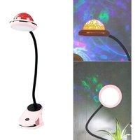 Clip-Lampe für Kinder, wiederaufladbare USB-LED-Clip-Leselampe mit Sternprojektion, 360° Touch dimmbare Schwanenhals-Nachttischlampe (Pink) von ODIPIE