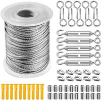 Edelstahl-Kabel-Set, 2 mm ummanteltes Stahlkabel + einschraubbare Ringschraube + Spanner, Edelstahl-Kabelklemme + Schraube, plastifizierte von ODIPIE