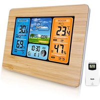 Kabellose digitale Wetterstation mit Außensensor, Innen- und Außenthermometer mit Uhrzeit, Temperatur, Luftfeuchtigkeit, Barometer, Wecker von ODIPIE