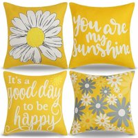 Kissenbezug 45x45 Blumen Sommer Outdoor Kissen Sonnenblume Senfgelb und Grau Margeriten Dekokissenbezug Garten Sofakissen von ODIPIE