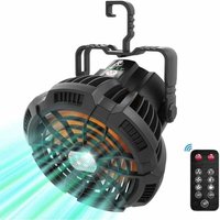 Leiser tragbarer Ventilator mit wiederaufladbarem Akku, LED-Licht, USB-Campingventilator mit drehbarem Haken, Fernbedienung mit 3-Gang-Einstellung von ODIPIE