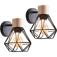[NIEMALS VERWENDET] 2er Set Industrielle Wandleuchten Design Metallkäfig Wandlampe Holz Dekoration Verstellbar Vintage Innenbeleuchtung für von ODIPIE