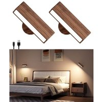 [NIEMALS VERWENDET] 2er Set Wandleuchten aus Holz für den Innenbereich, USB wiederaufladbare kabellose Wandlampe, Helligkeitsanpassung kabellose von ODIPIE