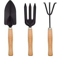 Niemals verwendet] Mini-Gartengeräte-Set, 3er-Set, Werkzeuge für Sukkulentenpflanzen, Rechen, Gabel und Schaufel mit Holzgriff, von ODIPIE