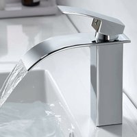 [NIEMALS VERWENDET] Moderner Wasserfall-Badezimmerhahn, eleganter Design-Wasserhahn mit Wasserfall-Waschbecken, Messing-Badezimmer-Mischbatterie, von ODIPIE