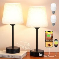 [NIEMALS VERWENDET] Nachttischlampen 2er-Set, 3-fach dimmbare Touch-Tischlampen mit USB-A+C-Ladeanschlüssen, Tischlampen für Wohnzimmer und von ODIPIE