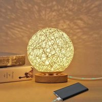 Niemals verwendet] Rattan-Nachtlicht, Tischlampe aus Holz mit handgewebtem Schirm, wiederaufladbar über usb, Stimmungslampe aus Rattan und Holz für von ODIPIE