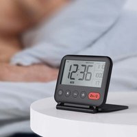 Odipie - niemals verwendet] Reisewecker, Mini-tragbare LCD-Digitaluhr mit hintergrundbeleuchtetem Kalender, 12/24-Stunden-Temperatur, Schminkspiegel, von ODIPIE