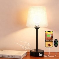 Nachttischlampen 3-fach dimmbare Touch-Tischlampen mit USB-A+C-Ladeanschlüssen, Tischlampen für Wohnzimmer und Schlafzimmer mit beigem Leinenschirm von ODIPIE