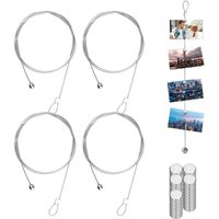 Niemals verwendet] 4 Stück Fotodrahtseil, 2m x 1,5mm Aufhängen Fotoseil , Magnetseil mit 48 Knopfmagnete, Bilderseil Zum Aufhängen von Fotos und von ODIPIE